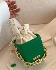 Chain Strap Drawstring Bucket Crossbody Handbag