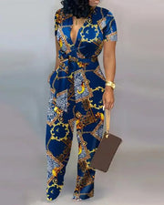 Geometric Print Tied Detail Wide Leg Jumpsuit