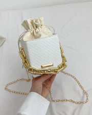 Chain Strap Drawstring Bucket Crossbody Handbag