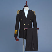 New Business Men's Captain Suit Double Breasted Suit Evening Military Costume Performance Costume Photo Studio Dress Suit