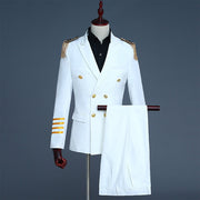 New Business Men's Captain Suit Double Breasted Suit Evening Military Costume Performance Costume Photo Studio Dress Suit