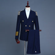 New Business Men's Captain Suit Double Breasted Suit Evening Military Costume Performance Costume Photo Studio Dress Suit