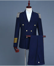 New Business Men's Captain Suit Double Breasted Suit Evening Military Costume Performance Costume Photo Studio Dress Suit