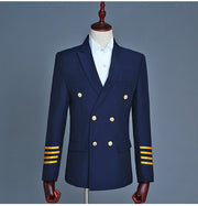 New Business Men's Captain Suit Double Breasted Suit Evening Military Costume Performance Costume Photo Studio Dress Suit