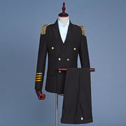 New Business Men's Captain Suit Double Breasted Suit Evening Military Costume Performance Costume Photo Studio Dress Suit