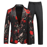 Men's Hollow Print Three-Piece Suit (Blazer, Pants, and Vest)