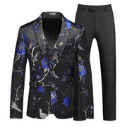 Men's Hollow Print Three-Piece Suit (Blazer, Pants, and Vest)