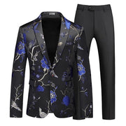 Men's Hollow Print Three-Piece Suit (Blazer, Pants, and Vest)