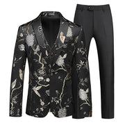 Men's Hollow Print Three-Piece Suit (Blazer, Pants, and Vest)