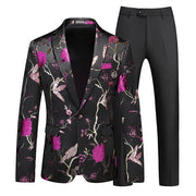 Men's Hollow Print Three-Piece Suit (Blazer, Pants, and Vest)
