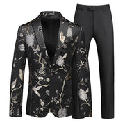Men's Hollow Print Three-Piece Suit (Blazer, Pants, and Vest)