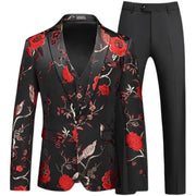 Men's Hollow Print Three-Piece Suit (Blazer, Pants, and Vest)