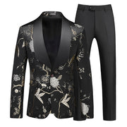 Men's Hollow Print Three-Piece Suit (Blazer, Pants, and Vest)