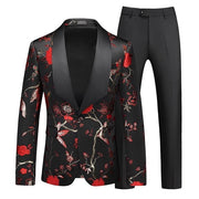 Men's Hollow Print Three-Piece Suit (Blazer, Pants, and Vest)