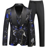 Men's Hollow Print Three-Piece Suit (Blazer, Pants, and Vest)