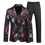 Men's Hollow Print Three-Piece Suit (Blazer, Pants, and Vest)