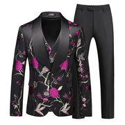 Men's Hollow Print Three-Piece Suit (Blazer, Pants, and Vest)