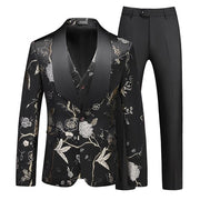 Men's Hollow Print Three-Piece Suit (Blazer, Pants, and Vest)