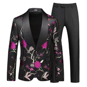 Men's Hollow Print Three-Piece Suit (Blazer, Pants, and Vest)