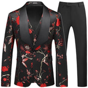Men's Hollow Print Three-Piece Suit (Blazer, Pants, and Vest)