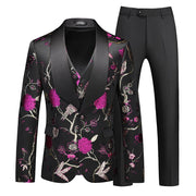 Men's Hollow Print Three-Piece Suit (Blazer, Pants, and Vest)