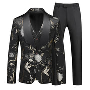 Men's Hollow Print Three-Piece Suit (Blazer, Pants, and Vest)
