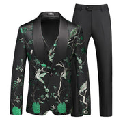 Men's Hollow Print Three-Piece Suit (Blazer, Pants, and Vest)