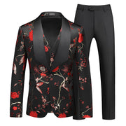 Men's Hollow Print Three-Piece Suit (Blazer, Pants, and Vest)