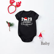 2023 New Short Sleeve Family Christmas Pajamas Set Cartoon Cute Soft 2 Pieces Suit Adults Kids Matching Outfits Baby&Dog Rompers