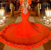 Crystal Orange Feathers Mermaid Prom Dress