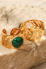 Gold Plated Malachite Leaf Ring