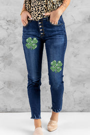 Dark Blue High Waisted Buttons Jeans