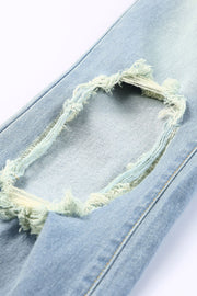 Distressed Knee Holes Straight Leg Jeans