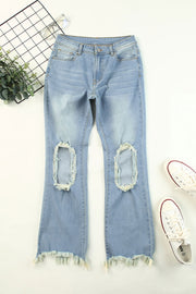 Distressed Knee Holes Straight Leg Jeans