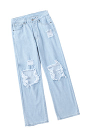 Light Wash Cut out Distressed High Waist Jeans