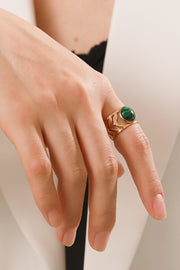 Gold Plated Malachite Leaf Ring