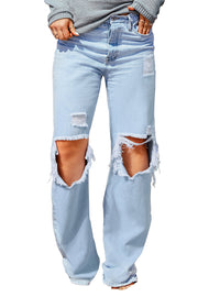 Light Wash Cut out Distressed High Waist Jeans