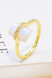 Natural Moonstone Platinum-Plated Ring