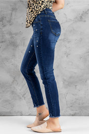 Dark Blue High Waisted Buttons Jeans