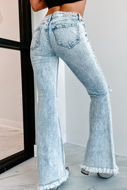 Distressed Acid Wash Flare Jeans