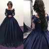 O-Neck Long Sleeve Lace Black And Navy Blue Quinceanera Dress