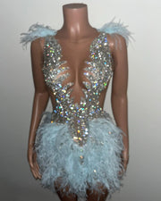 Handmade Beads Crystals Feathers  Diamond Birthday Dress