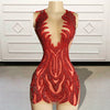 Sparkly Sequined Red Sheer Short Birthday Dress