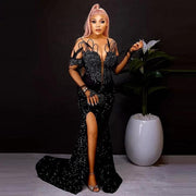 Black Beads  Sequined Mermaid Prom Dress