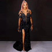 Black Beads  Sequined Mermaid Prom Dress