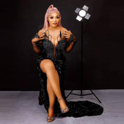Black Beads  Sequined Mermaid Prom Dress