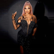 Black Beads  Sequined Mermaid Prom Dress