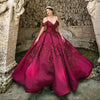 Spaghetti Straps Off Shoulder Princess Burgundy Quinceanera Dress
