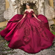 Spaghetti Straps Off Shoulder Princess Burgundy Quinceanera Dress