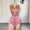 Cute Pink Sheer Mesh Feather Diamond Birthday Dress